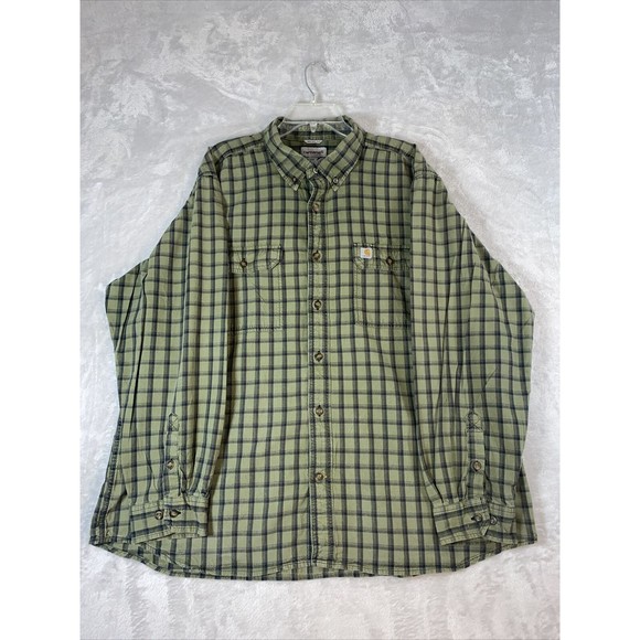 Carhartt Shirt Men's 2XL XXL Green Plaid Relaxed Fit Button‎ Down Pockets - Picture 1 of 9